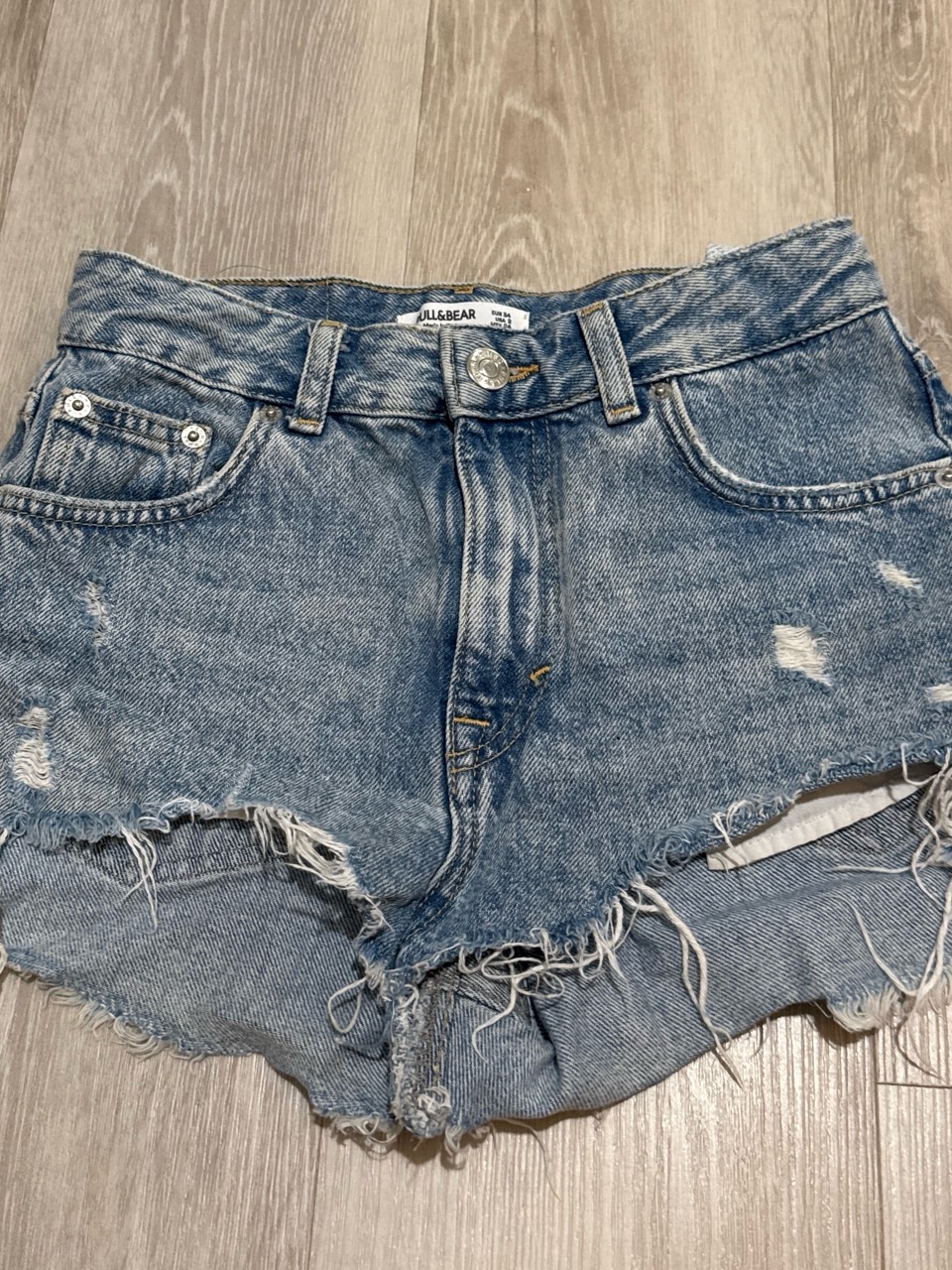 Pull&Bear Light Blue Distressed High-Waist Denim Shorts